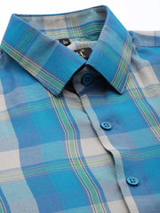 Indian Needle Men's Cotton Checked Formal Shirts-SF-798Sky
