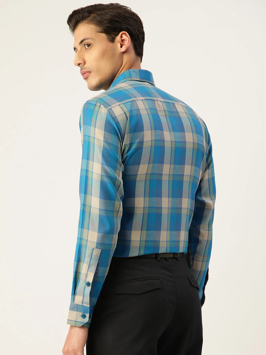 Sky Cotton Checked Formal Mens Shirt | Indian Needle