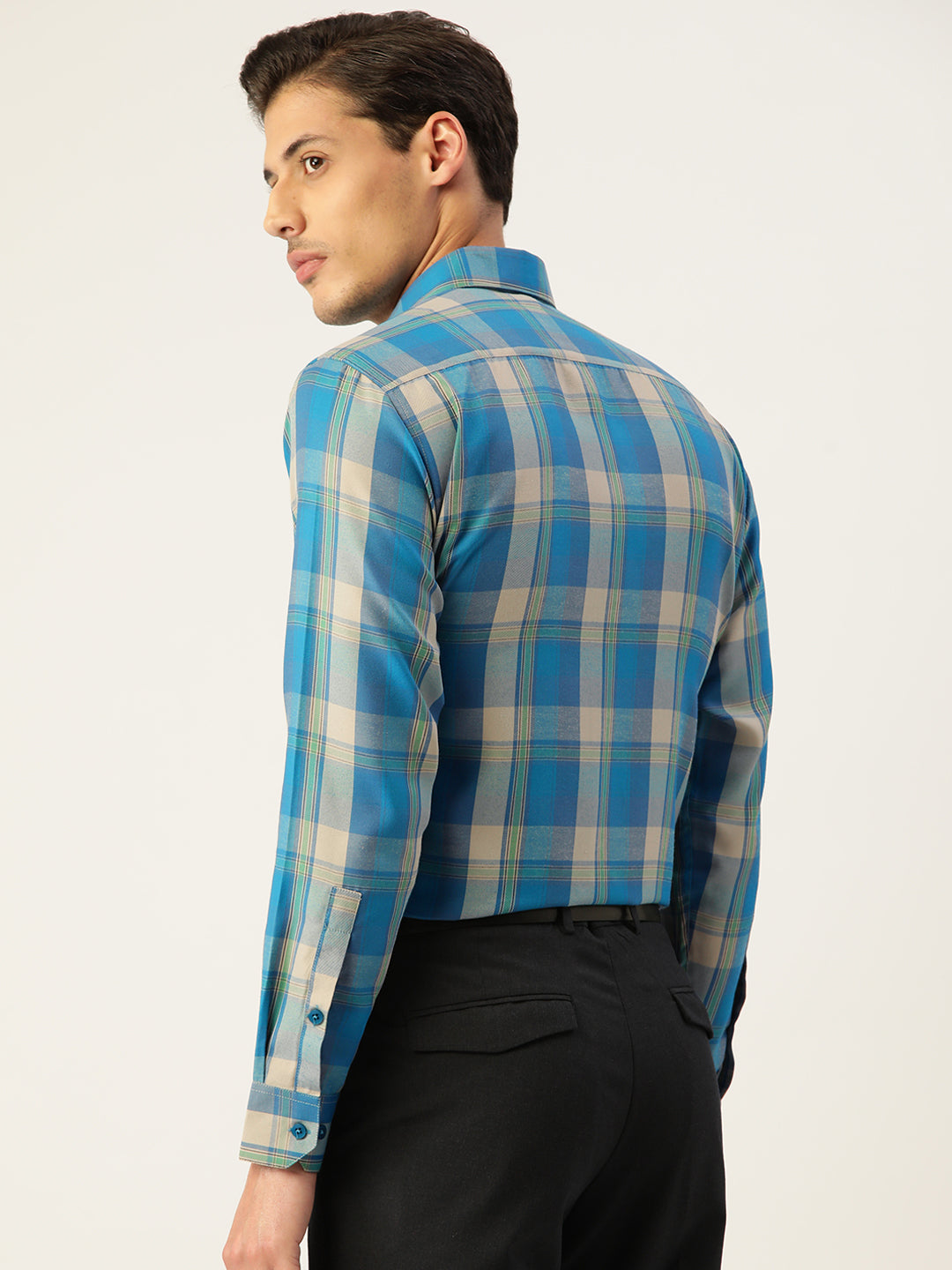 Sky Cotton Checked Formal Mens Shirt | Indian Needle