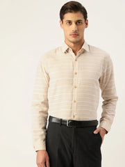 Indian Needle Men's Cotton Striped Formal Shirts-SF-799Cream