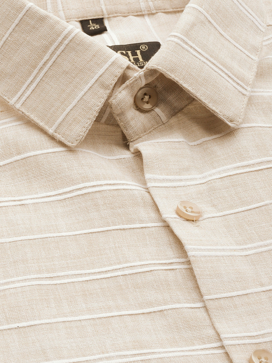 Cream Cotton Striped Formal Mens Shirt | Indian Needle
