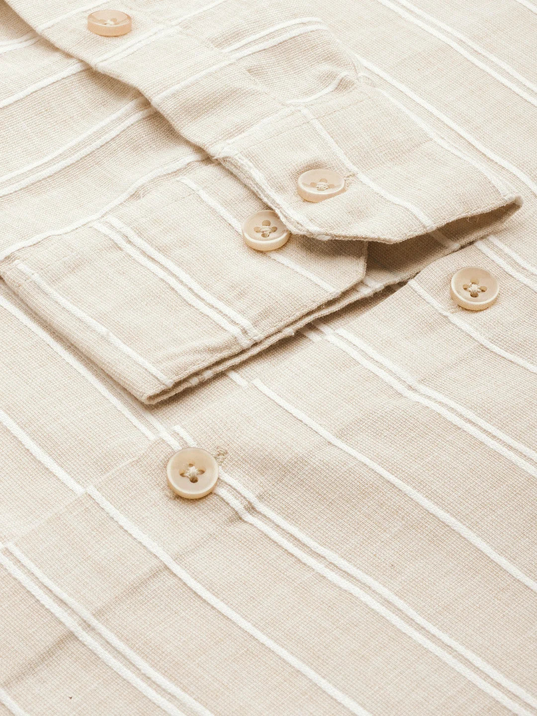 Cream Cotton Striped Formal Mens Shirt | Indian Needle