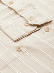 Indian Needle Men's Cotton Striped Formal Shirts-SF-799Cream