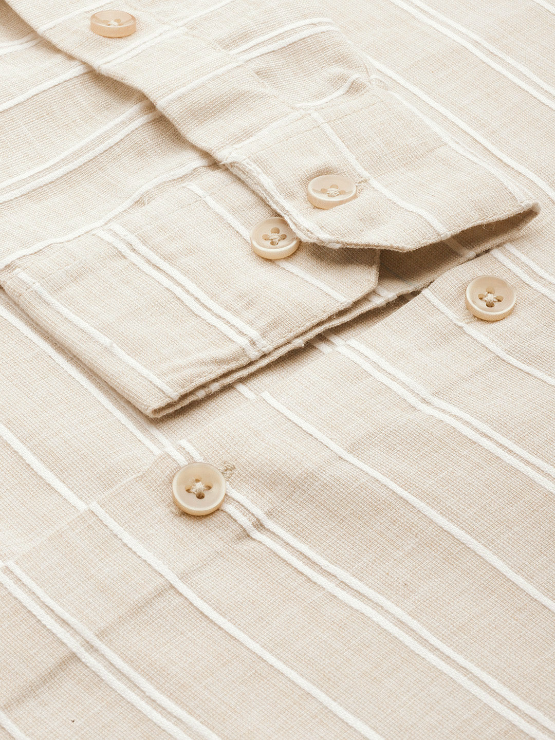 Cream Cotton Striped Formal Mens Shirt | Indian Needle