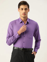 Indian Needle Men's Cotton Checked Formal Shirts-SF-800Voilet