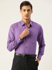 Indian Needle Men's Cotton Checked Formal Shirts-SF-800Voilet