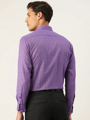 Indian Needle Men's Cotton Checked Formal Shirts-SF-800Voilet