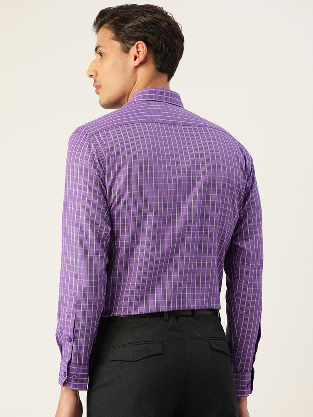 Voilet Cotton Checked Formal Mens Shirt | Indian Needle