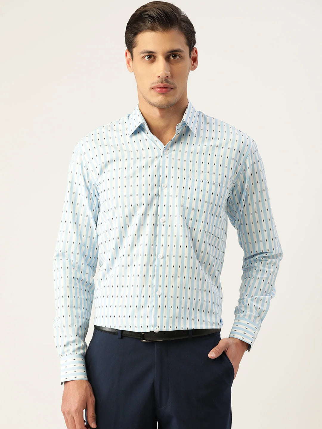Sky Cotton Striped Formal Mens Shirt | Indian Needle