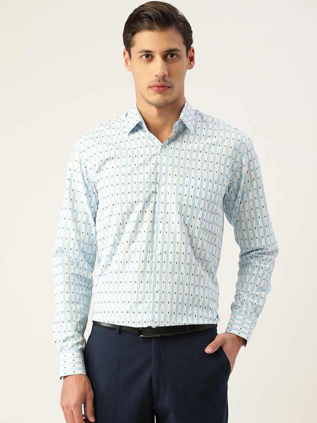 Sky Cotton Striped Formal Mens Shirt | Indian Needle
