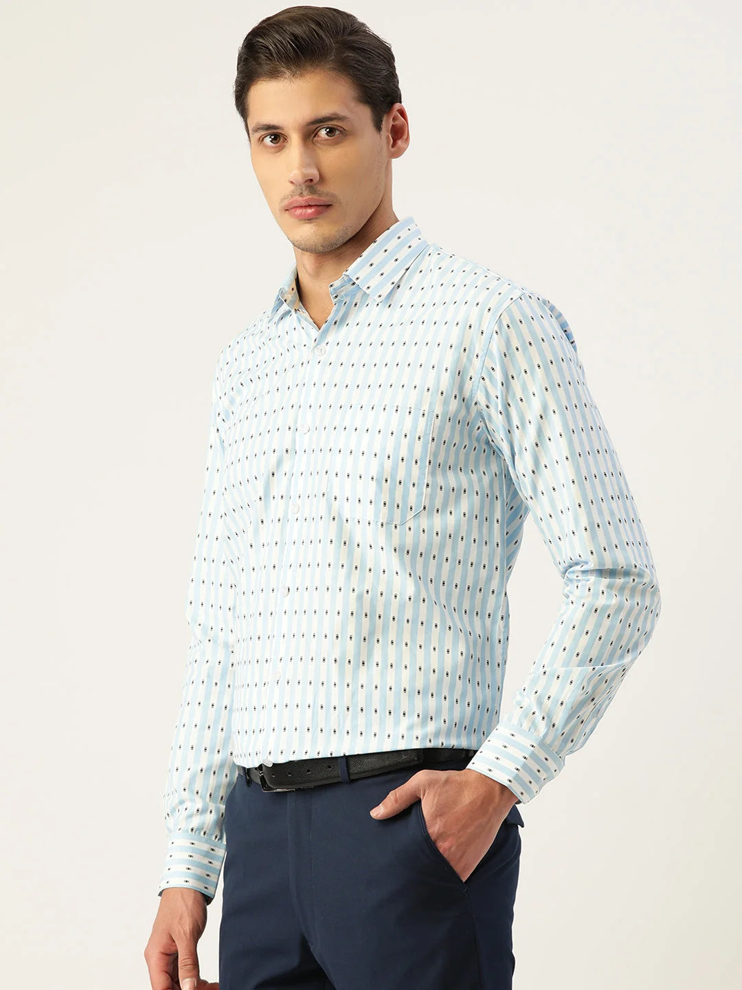 Sky Cotton Striped Formal Mens Shirt | Indian Needle
