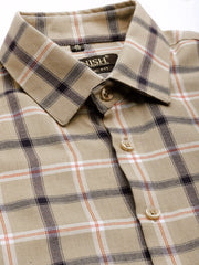 Indian Needle Men's Cotton Checked Formal Shirts-SF-803Beige