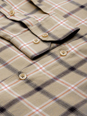 Indian Needle Men's Cotton Checked Formal Shirts-SF-803Beige