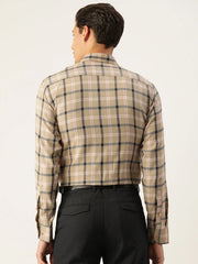 Indian Needle Men's Cotton Checked Formal Shirts-SF-803Beige