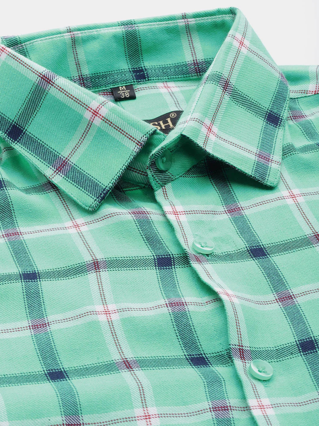Green Cotton Formal Shirt for Men - Checked Pattern Design