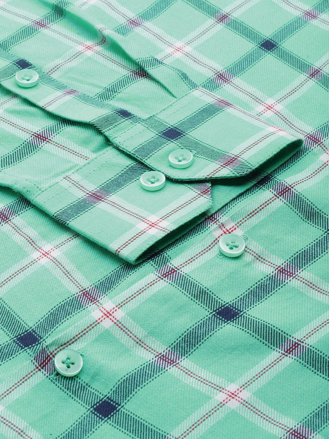 Green Cotton Formal Shirt for Men - Checked Pattern Design