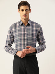 Indian Needle Men's Cotton Checked Formal Shirts-SF-803Grey