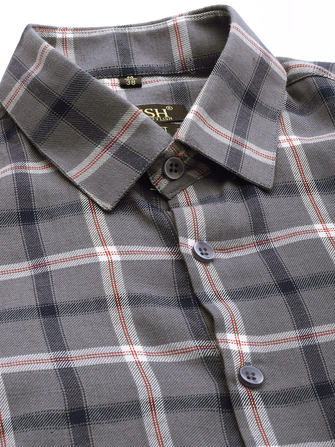 Grey Cotton Formal Shirt for Men - Classic Checked Pattern