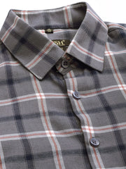 Indian Needle Men's Cotton Checked Formal Shirts-SF-803Grey