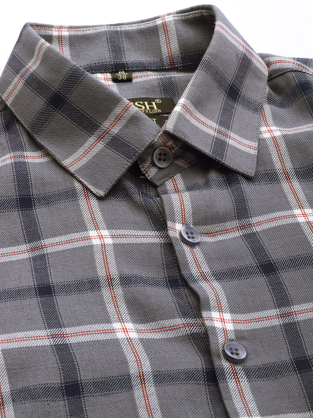 Grey Cotton Formal Shirt for Men - Classic Checked Pattern