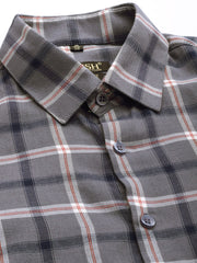 Indian Needle Men's Cotton Checked Formal Shirts-SF-803Grey