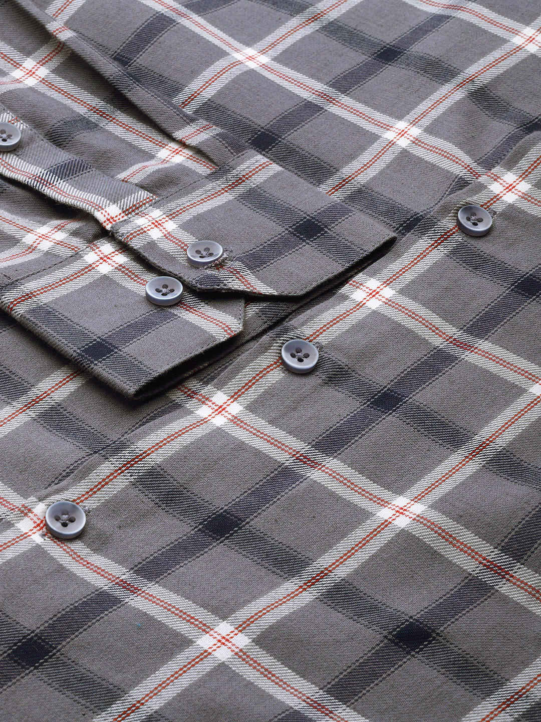Grey Cotton Formal Shirt for Men - Classic Checked Pattern
