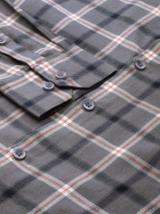 Indian Needle Men's Cotton Checked Formal Shirts-SF-803Grey
