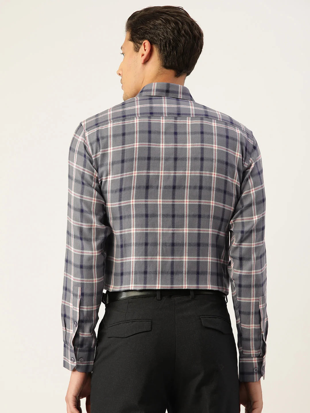 Grey Cotton Formal Shirt for Men - Classic Checked Pattern