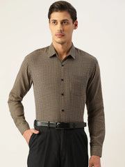 Indian Needle Men's Cotton Checked Formal Shirts-SF-804Black