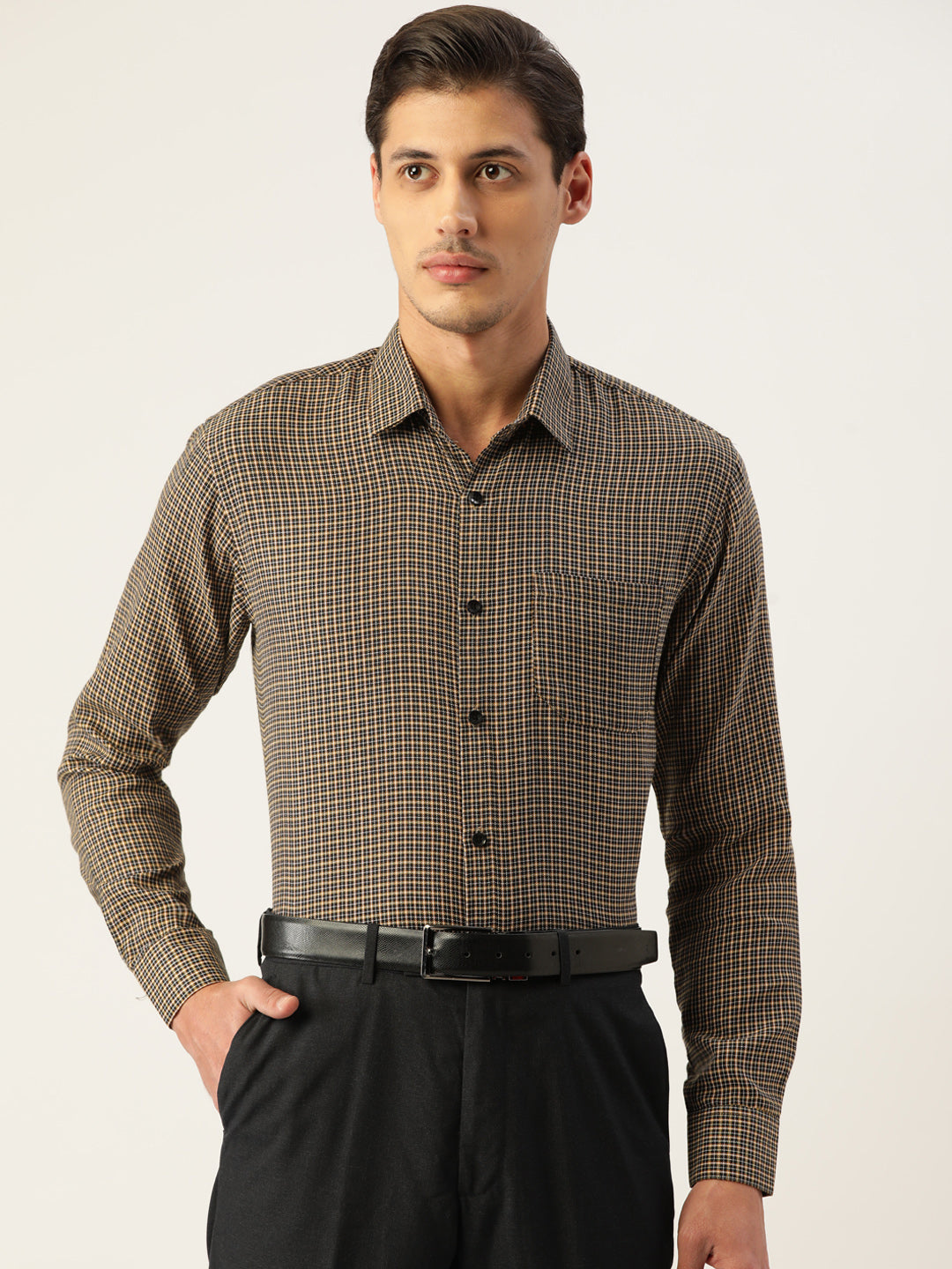 Black Checked Cotton Mens Shirt - Formal Shirts For Men