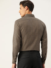 Indian Needle Men's Cotton Checked Formal Shirts-SF-804Black