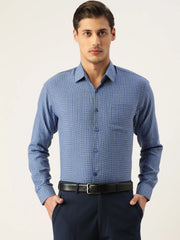 Indian Needle Men's Cotton Checked Formal Shirts-SF-804Blue
