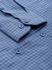 Indian Needle Men's Cotton Checked Formal Shirts-SF-804Blue