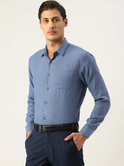 Indian Needle Men's Cotton Checked Formal Shirts-SF-804Blue