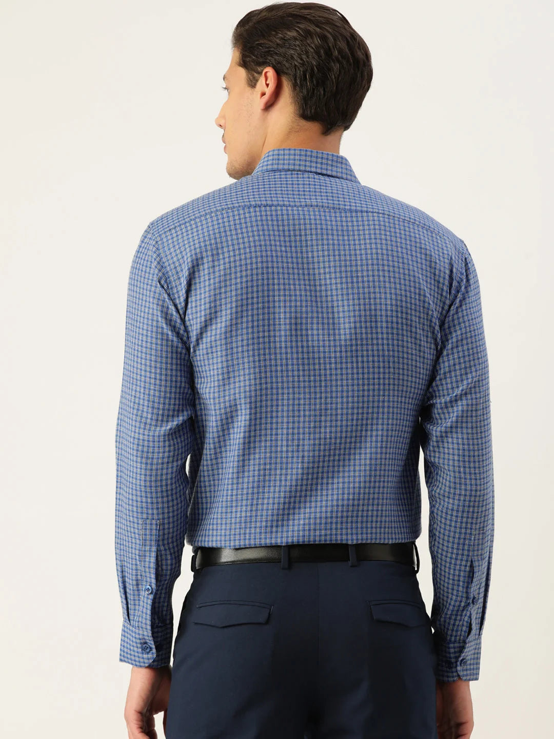 Blue Cotton Formal Shirts for Men - Checked Mens Shirt