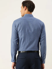 Indian Needle Men's Cotton Checked Formal Shirts-SF-804Blue