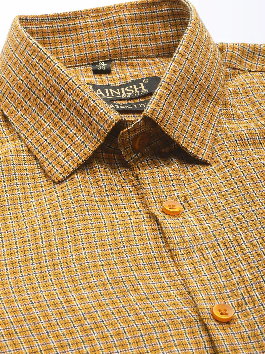 Mustard Cotton Formal Shirts for Men - Checked Pattern