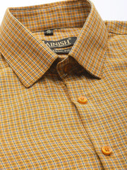 Indian Needle Men's Cotton Checked Formal Shirts-SF-804Mustard