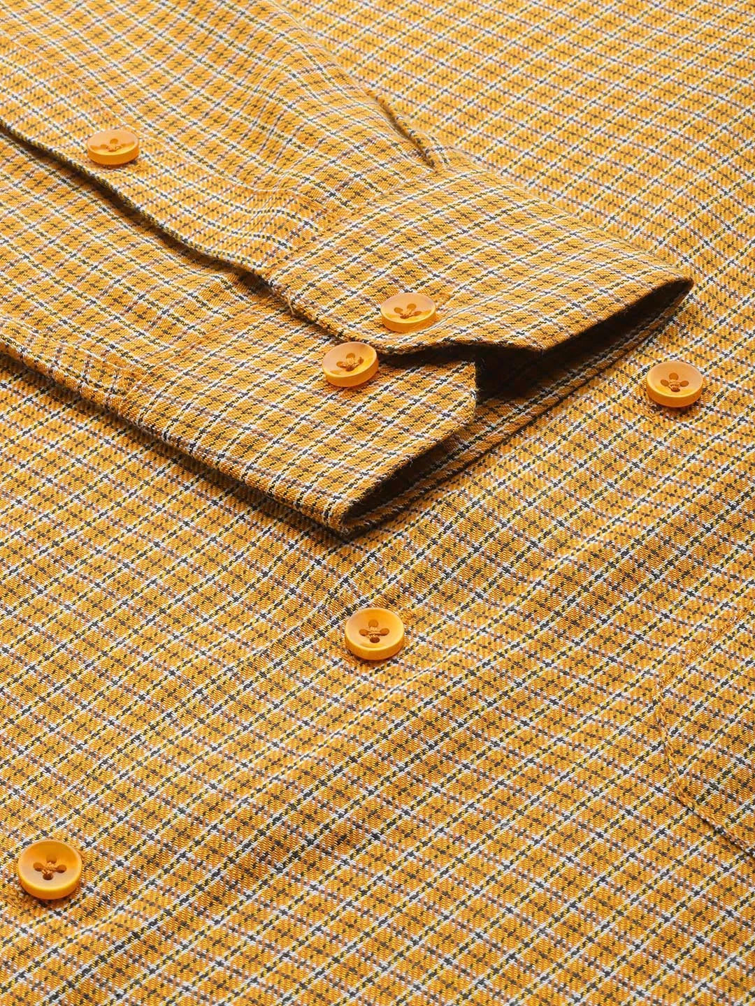 Mustard Cotton Formal Shirts for Men - Checked Pattern