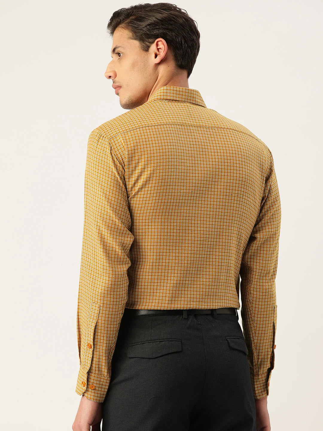 Mustard Cotton Formal Shirts for Men - Checked Pattern