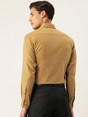 Indian Needle Men's Cotton Checked Formal Shirts-SF-804Mustard