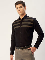 Indian Needle Men's Cotton Printed Formal Shirts-SF-805Black