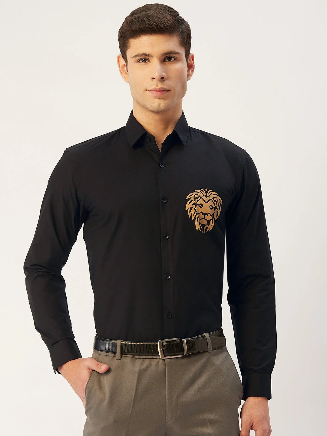 Black Lion Printed Mens Shirt - Cotton Formal Shirts