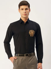 Indian Needle Men's Cotton Printed Formal Shirts-SF-806Black