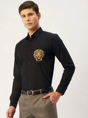 Indian Needle Men's Cotton Printed Formal Shirts-SF-806Black