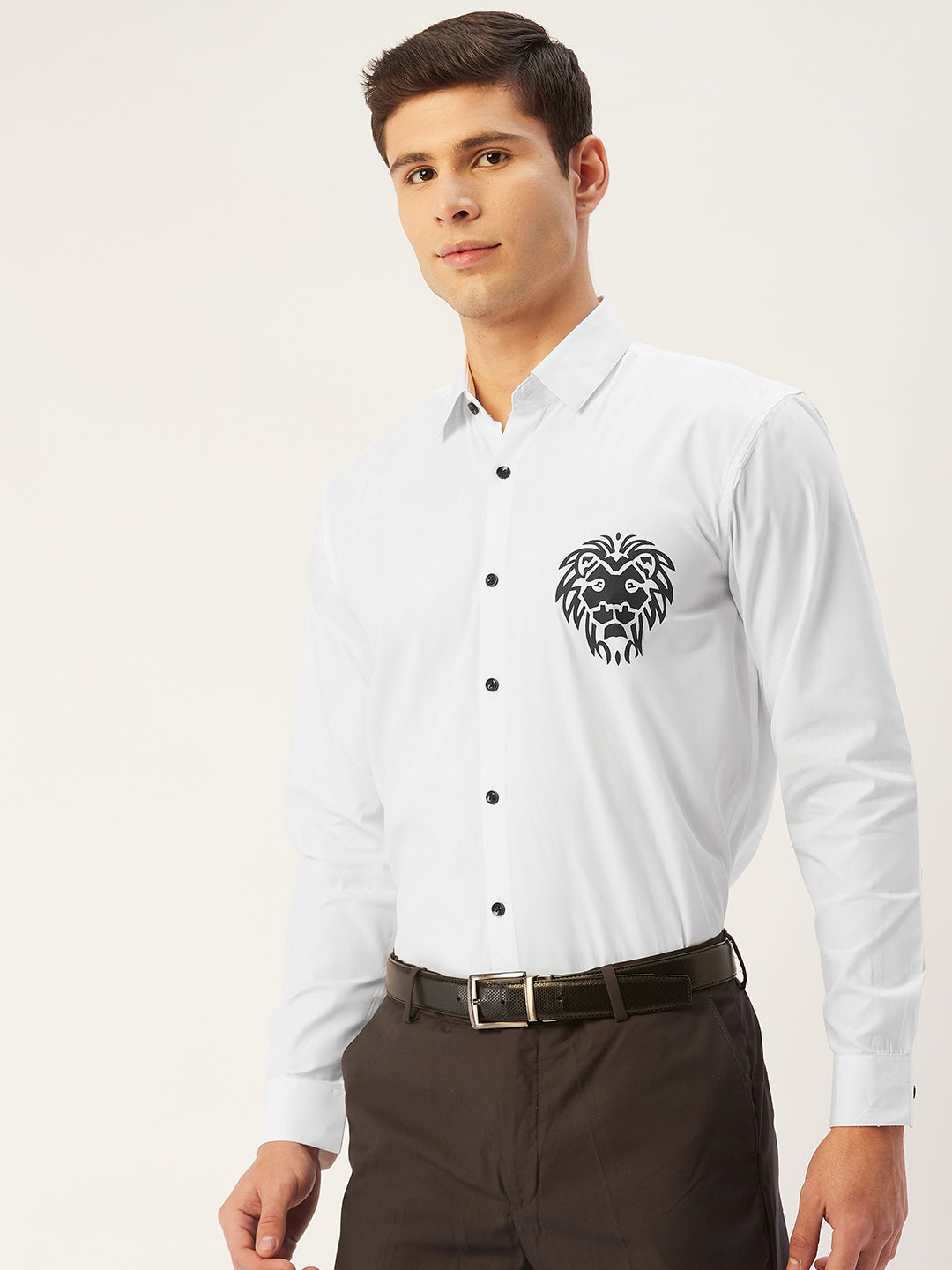 White Lion Printed Mens Shirt - Cotton Formal Shirts
