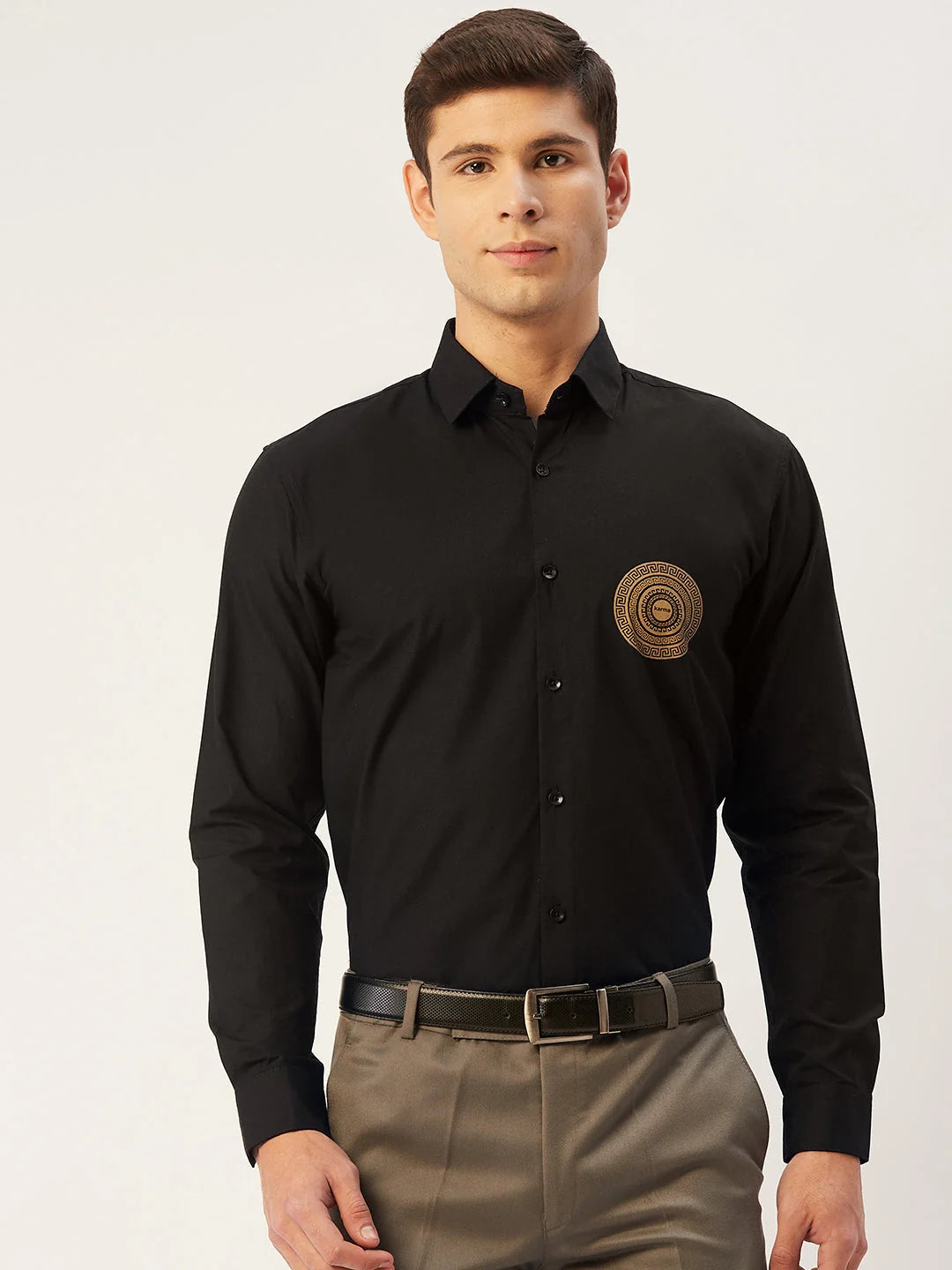 Black Cotton Printed Formal Mens Shirt | Indian Needle - SF-807