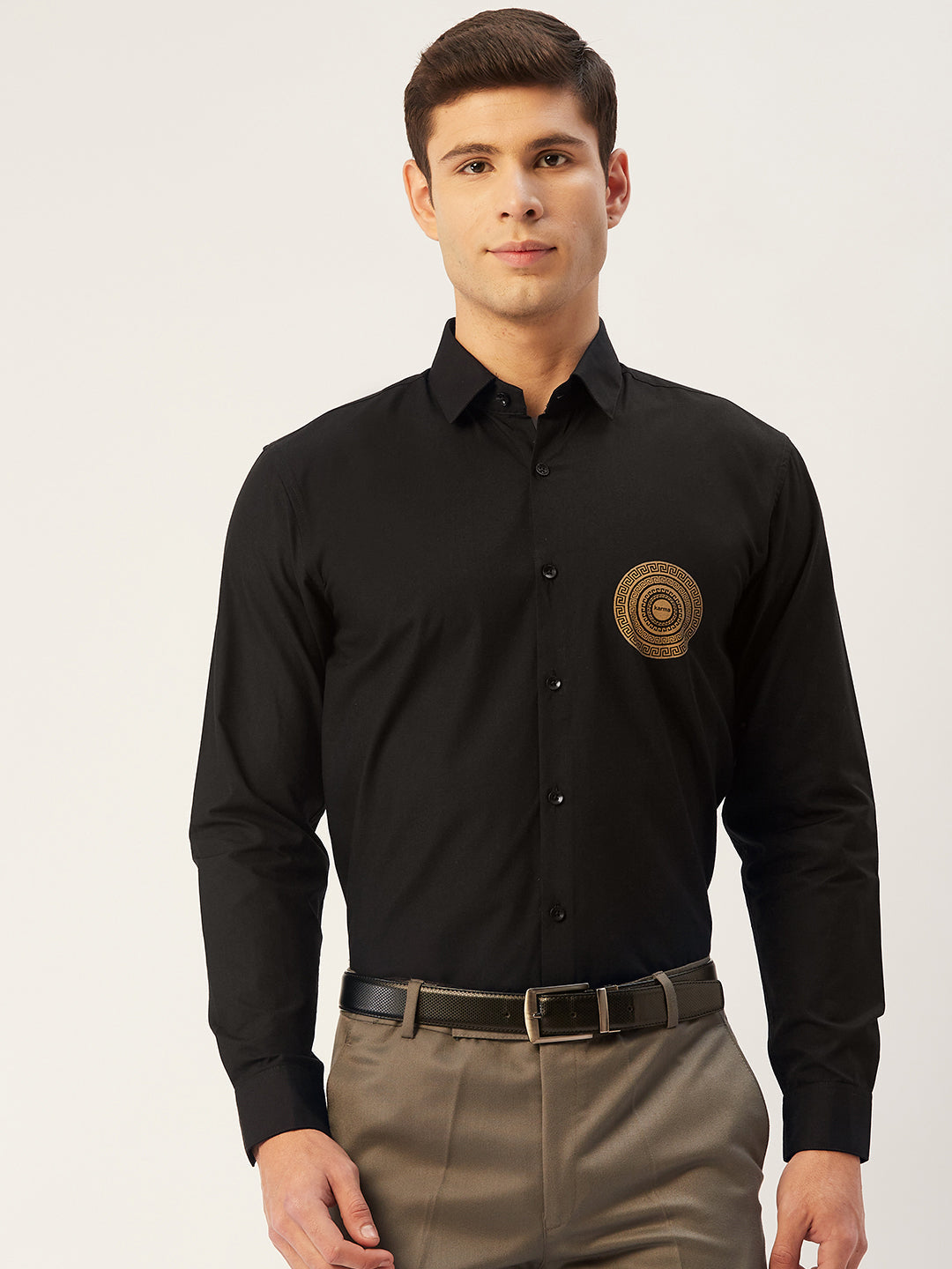 Black Cotton Printed Formal Mens Shirt | Indian Needle - SF-807