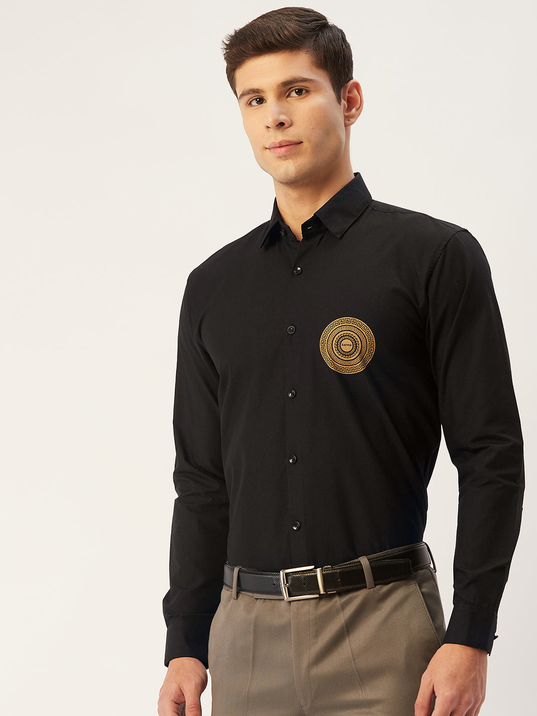 Black Cotton Printed Formal Mens Shirt | Indian Needle - SF-807