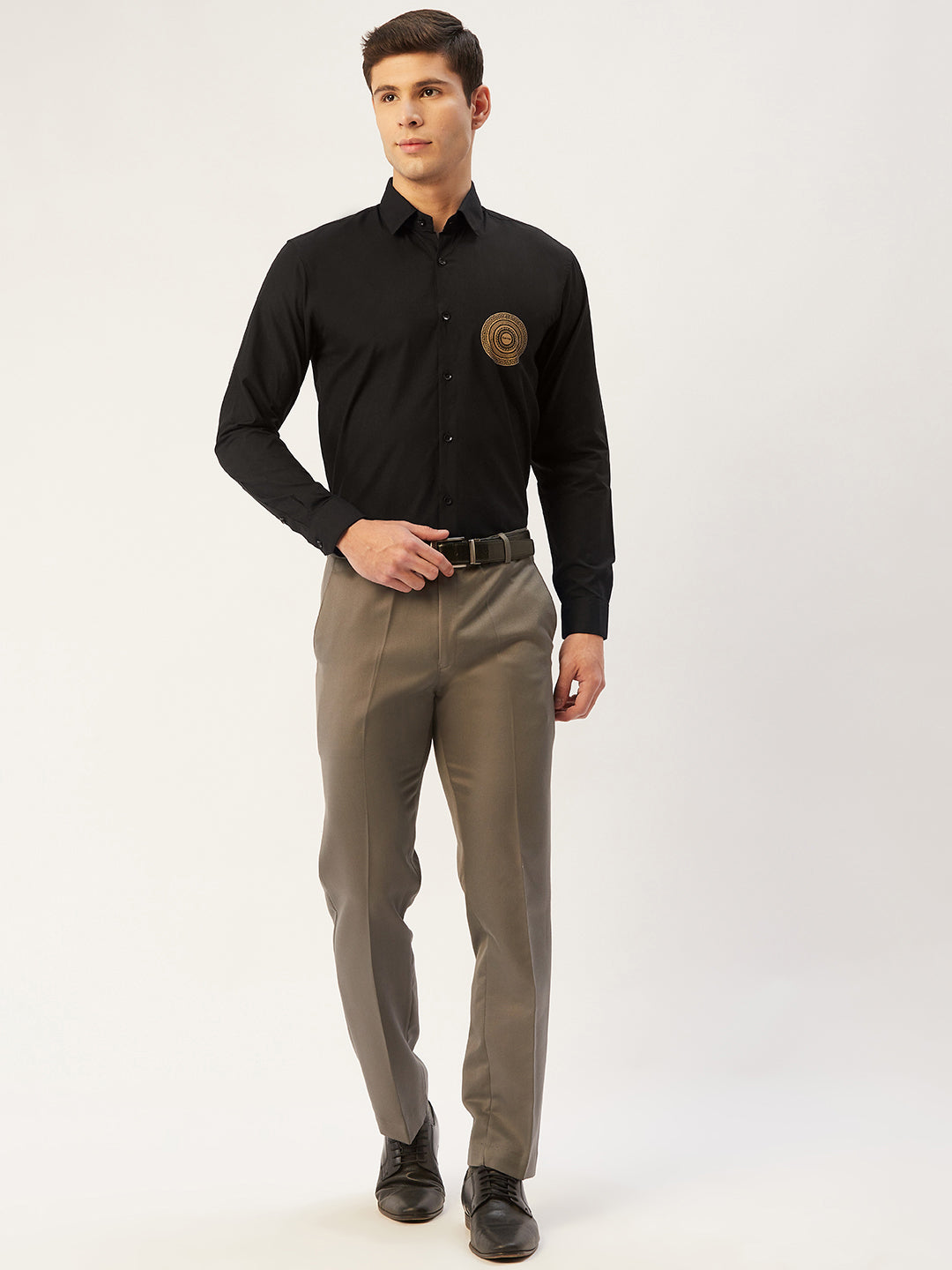 Black Cotton Printed Formal Mens Shirt | Indian Needle - SF-807